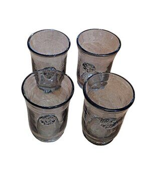4 Vintage Charlton Home Mccart 12oz Smoky Gray Textured Medallion Glasses